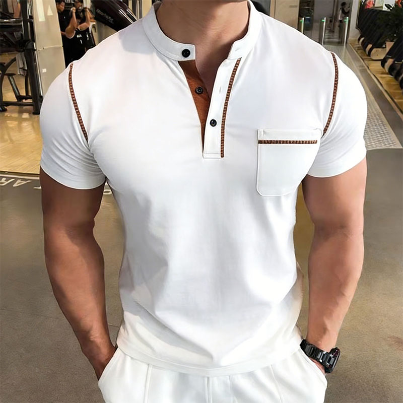 新しい夏のメンズヘンリーカラー半袖ゴルフポロシャツ個性ポケッ - Mens Fashion Style のレビューと価格