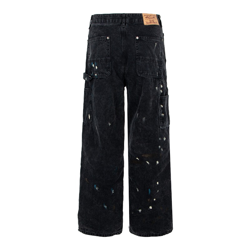 アメリカンレトロハイストリートリップドワイドレッグデニムパン - Men'S Fashion Linen Pants のレビューと価格